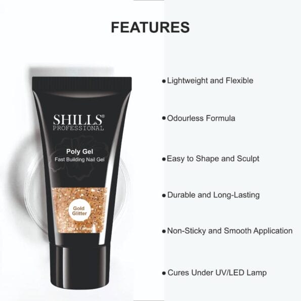Shills Professional POLY GEL Fast Building Nail Gel - Gold Glitter
