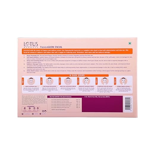 Lotus Herbals PapayaGlow Facial Kit - 6 Steps Facial